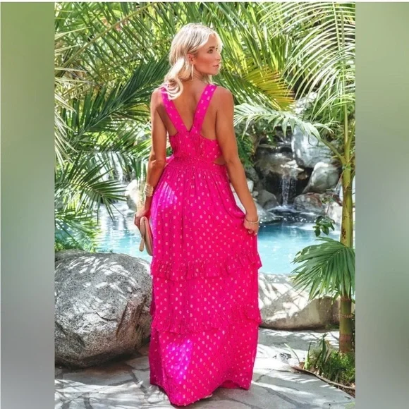 NWT Pink Tiered Shimmer Metallic Dress size Large - Picture 4 of 11